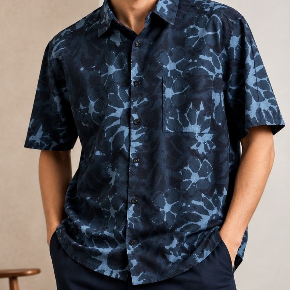 Ted Baker UFROZE Abstract Floral Shirt Dark Blue Size 6 XXL 100% Cotton